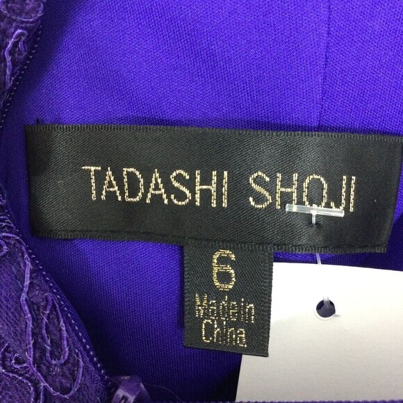 Tadashi Shoji Corded Lace Embroidery Tulle Cap Sleeve V-Back Dress Purple 6 - Picture 6 of 10